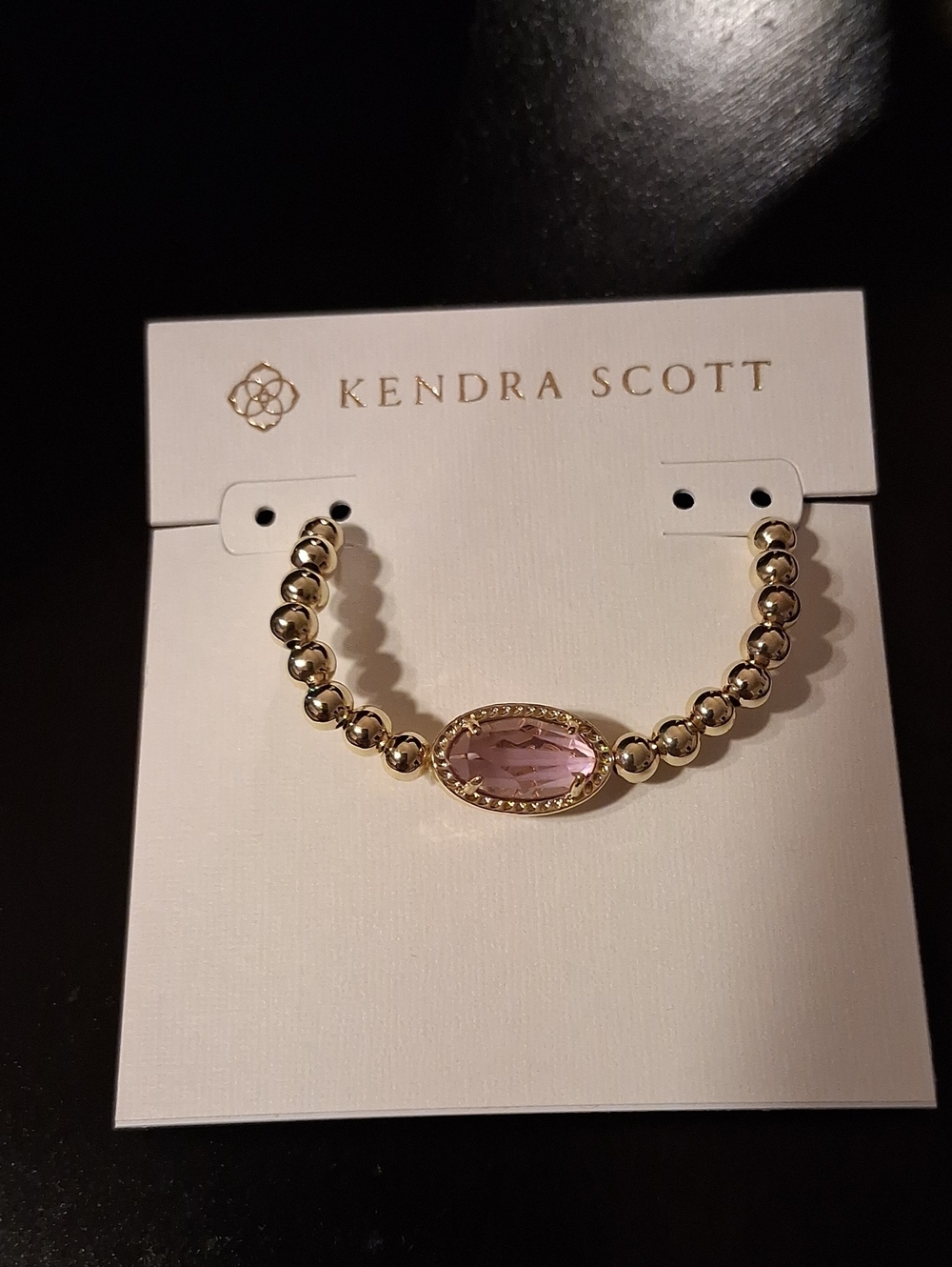 Kendra Scott Gold Stretch Bracelet With Pink Opalite Crystal. New
